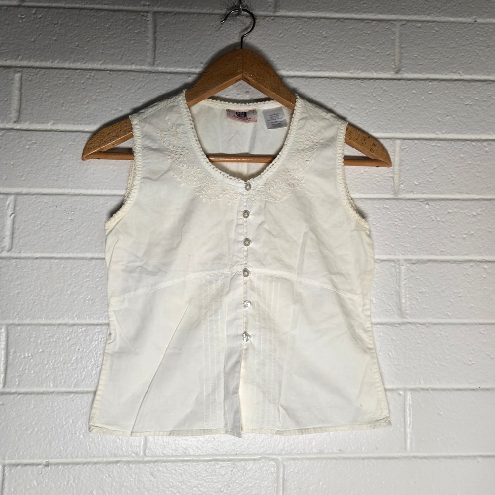 Faded Glory Embroidered Button Front Tank Top Small White Cottagecore
